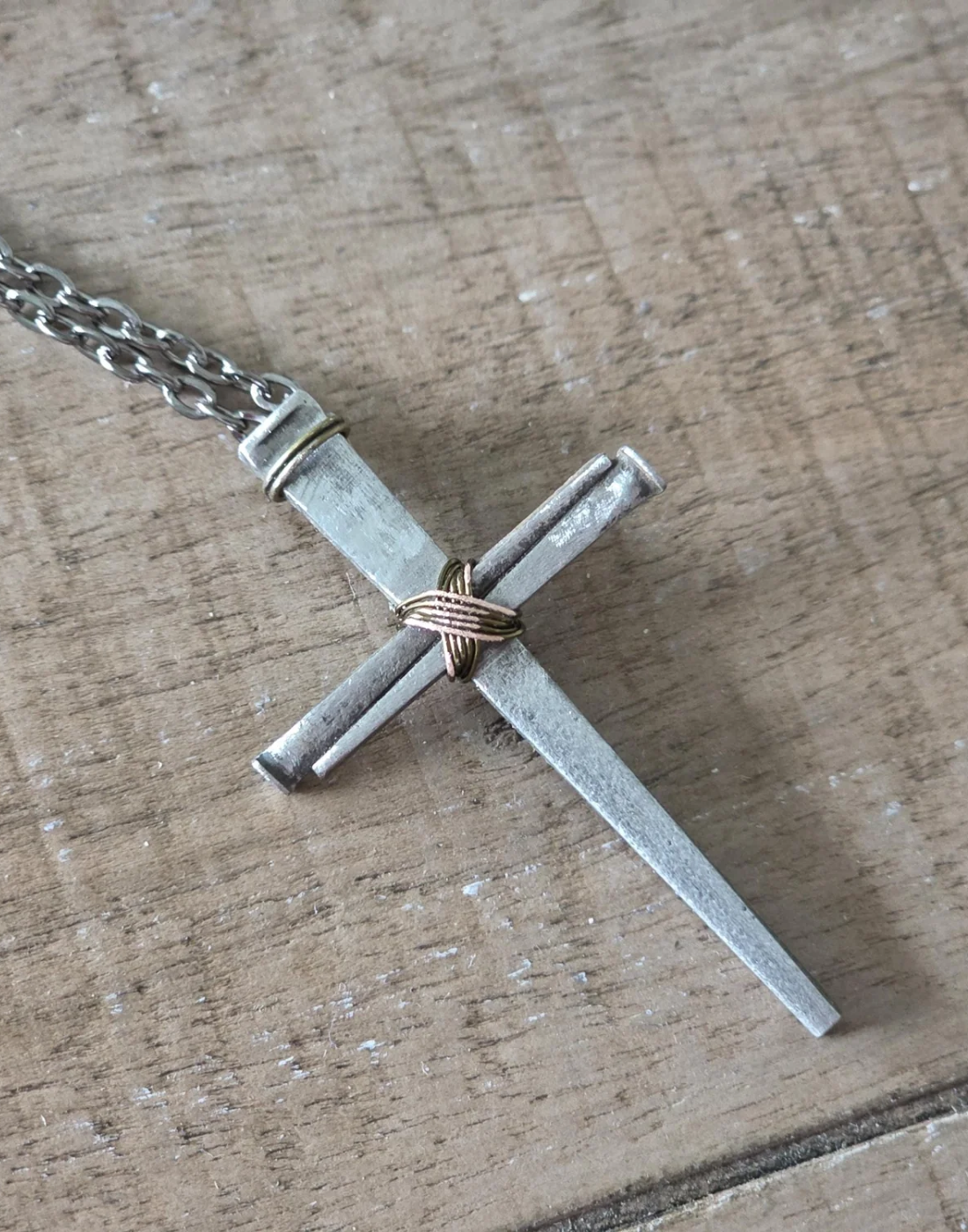 Small Vintage - Hand Forged 3 Nail - Handmade Cross Necklace