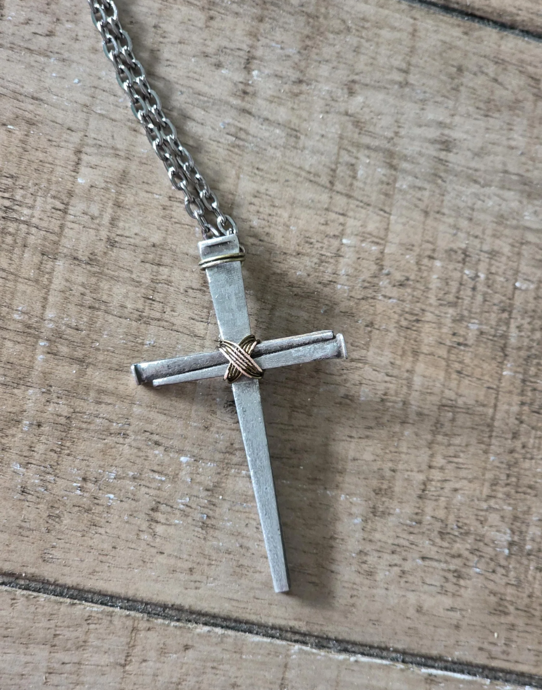 Small Vintage - Hand Forged 3 Nail - Handmade Cross Necklace