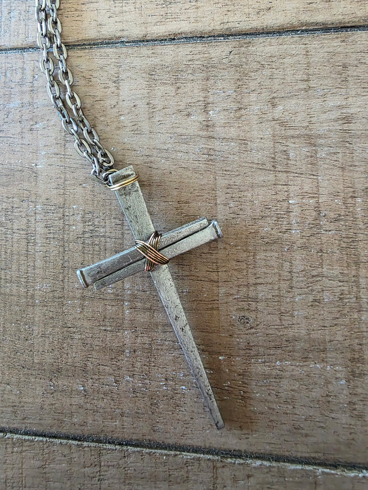 Large Vintage - Hand Forged 3 Nail - Handmade Cross Necklace