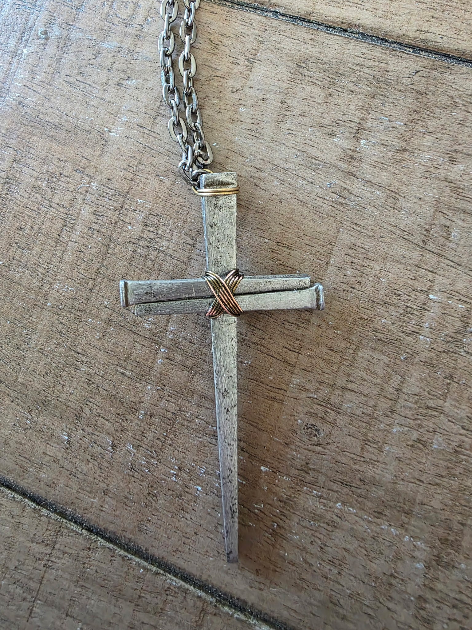 Large Vintage - Hand Forged 3 Nail - Handmade Cross Necklace