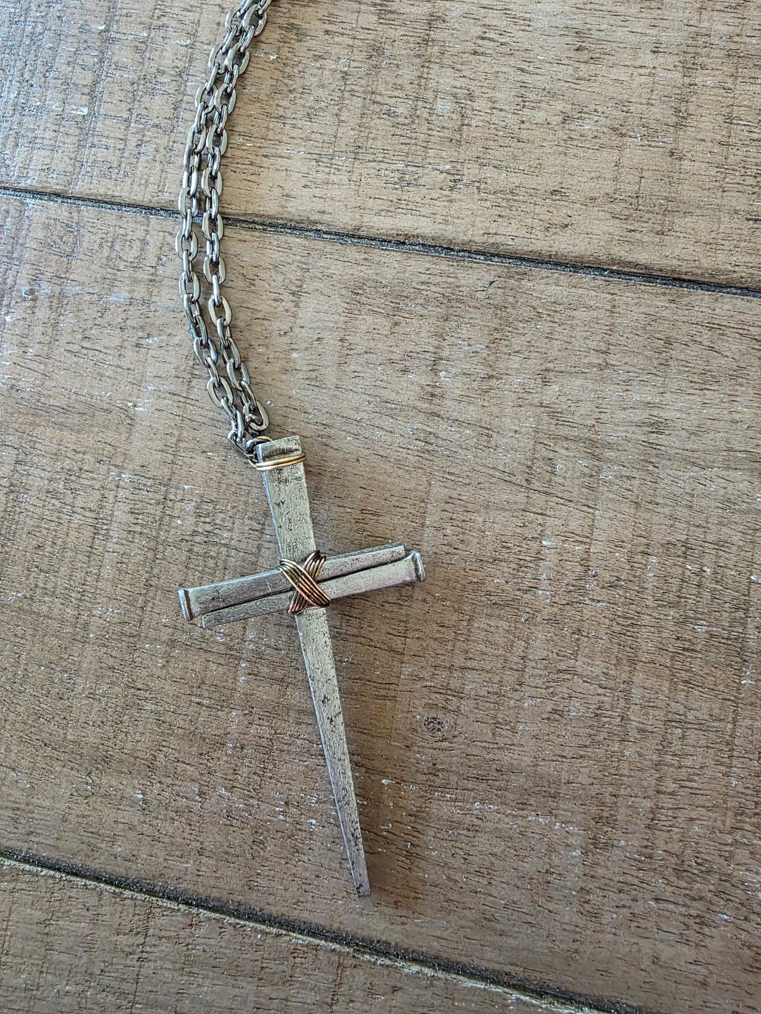 Large Vintage - Hand Forged 3 Nail - Handmade Cross Necklace