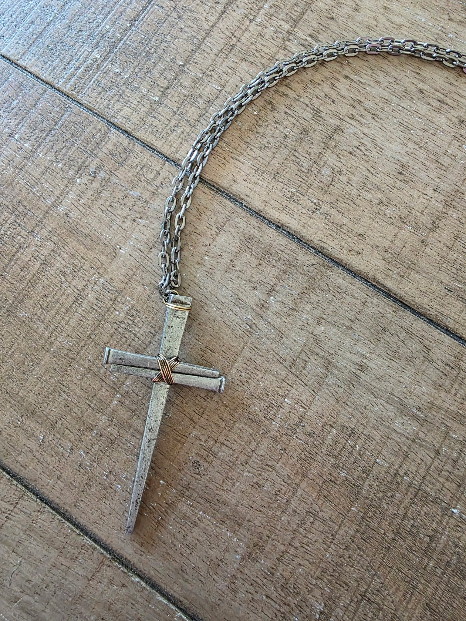 Large Vintage - Hand Forged 3 Nail - Handmade Cross Necklace