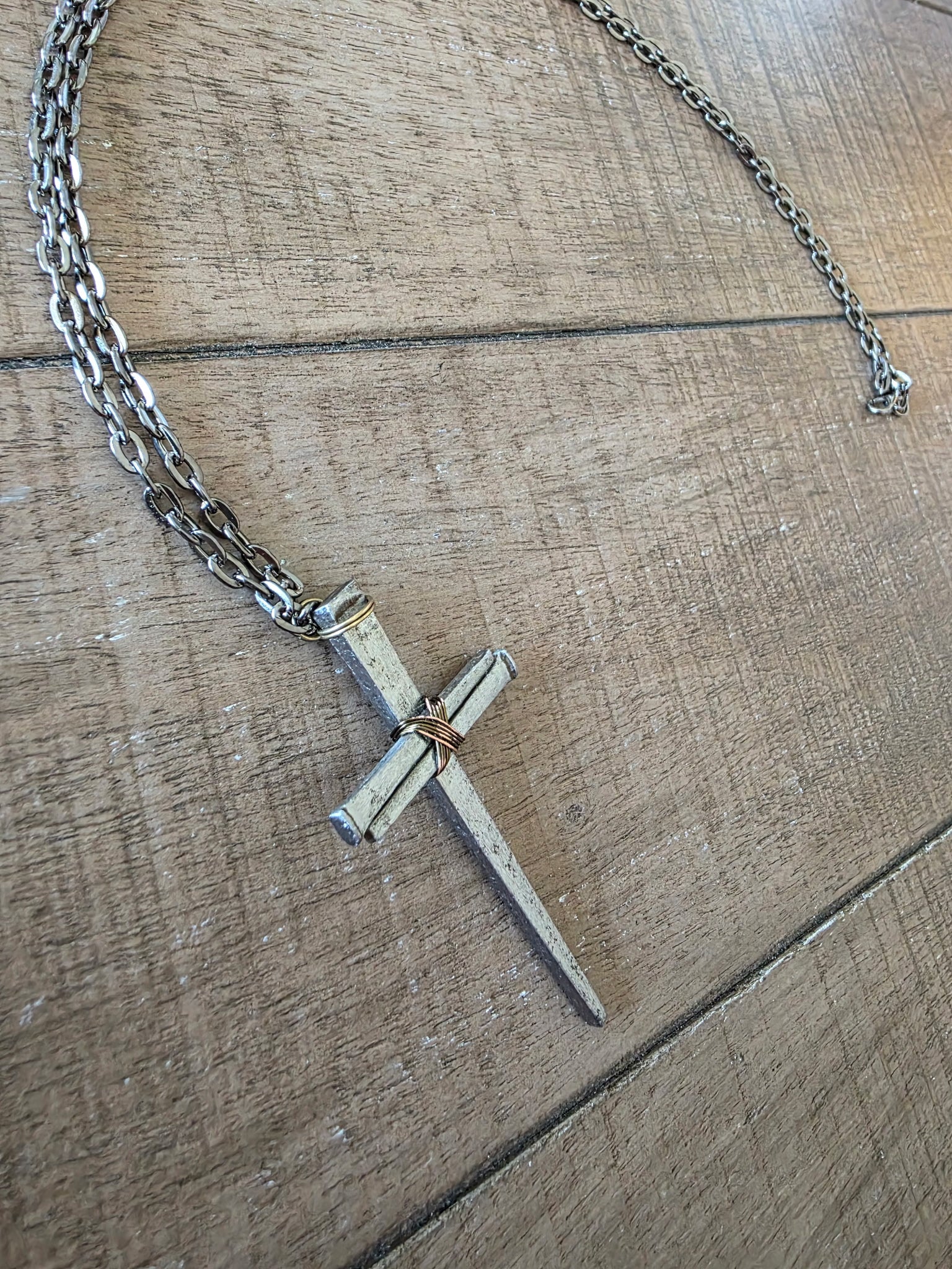 Large Vintage - Hand Forged 3 Nail - Handmade Cross Necklace