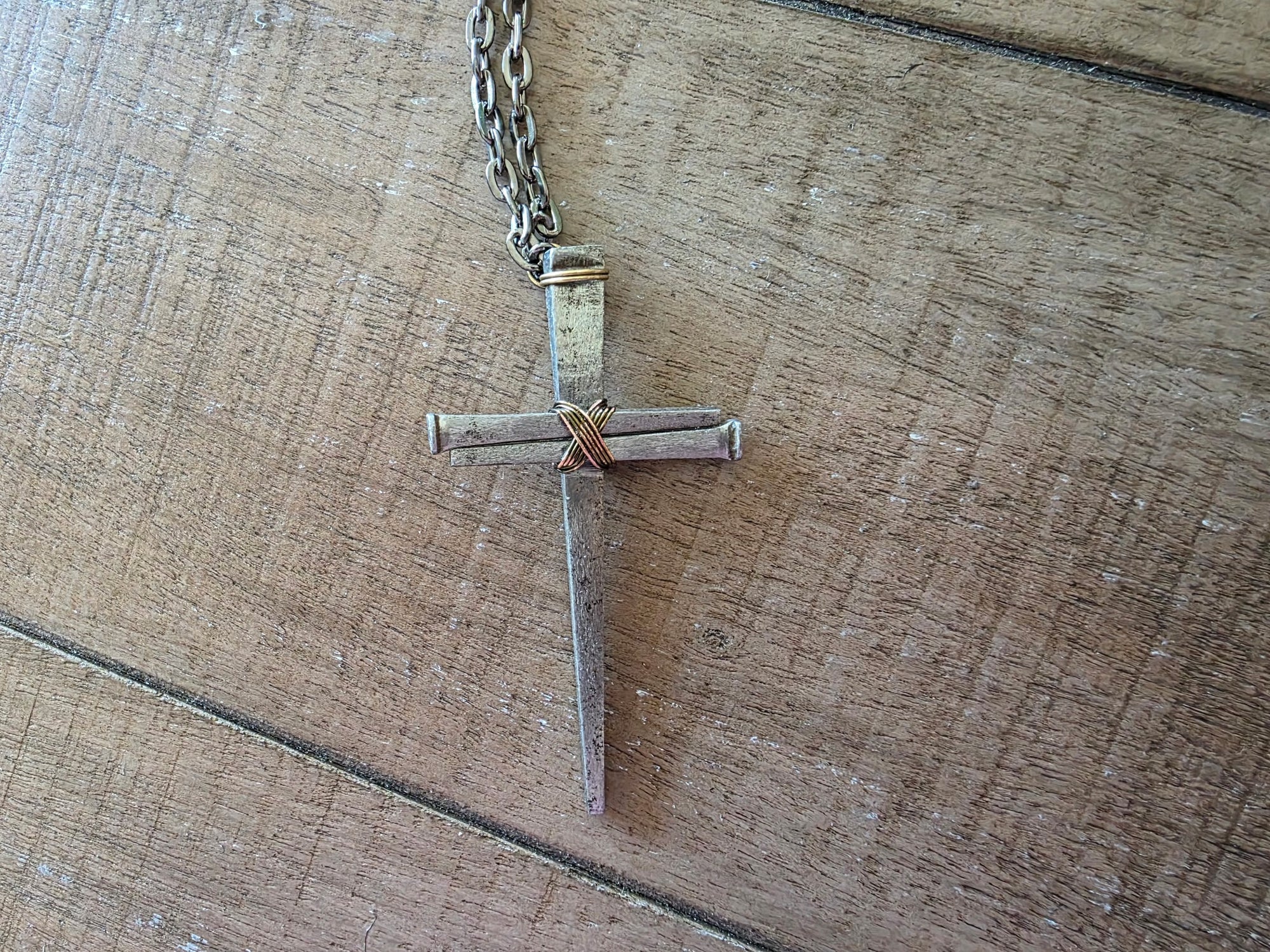 Large Vintage - Hand Forged 3 Nail - Handmade Cross Necklace
