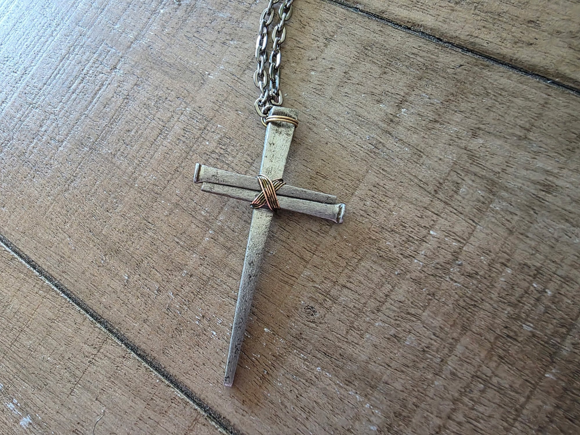 Large Vintage - Hand Forged 3 Nail - Handmade Cross Necklace