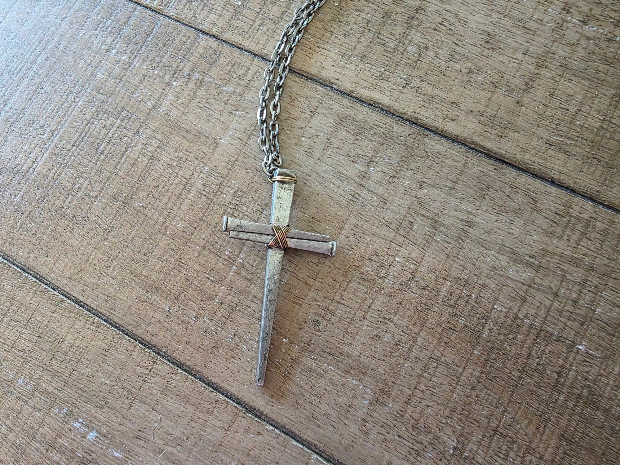 Large Vintage - Hand Forged 3 Nail - Handmade Cross Necklace
