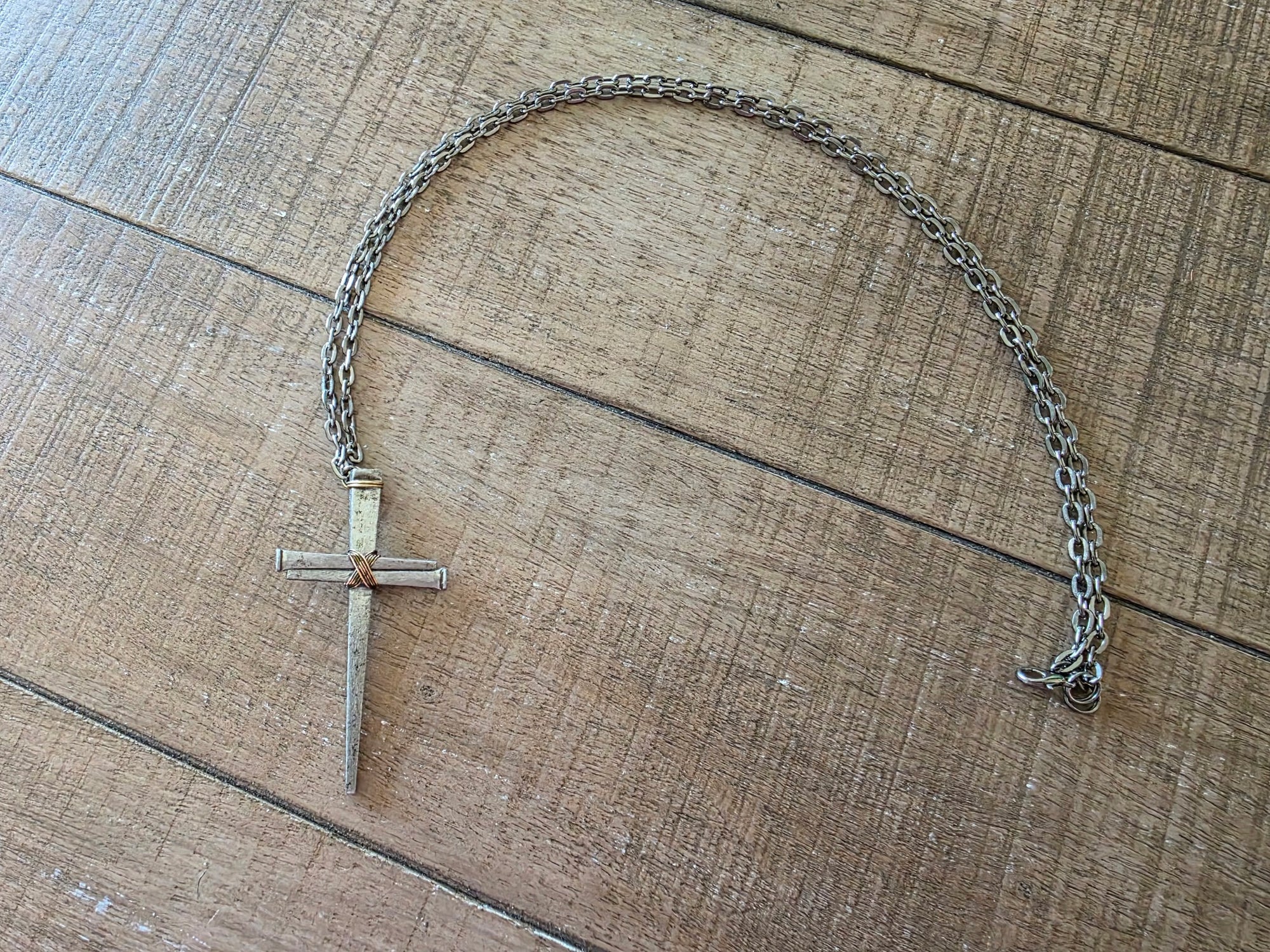 Large Vintage - Hand Forged 3 Nail - Handmade Cross Necklace