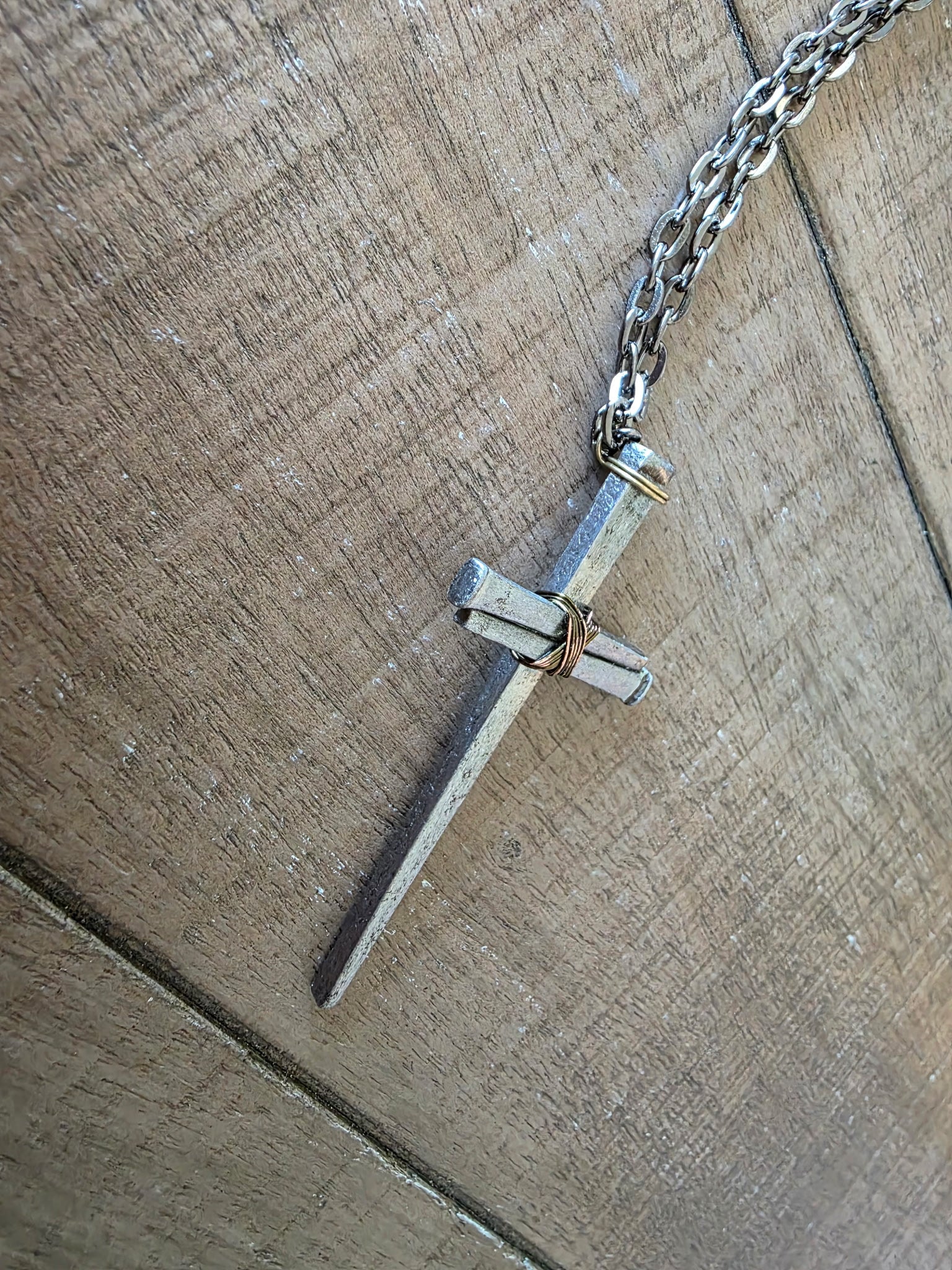 Large Vintage - Hand Forged 3 Nail - Handmade Cross Necklace