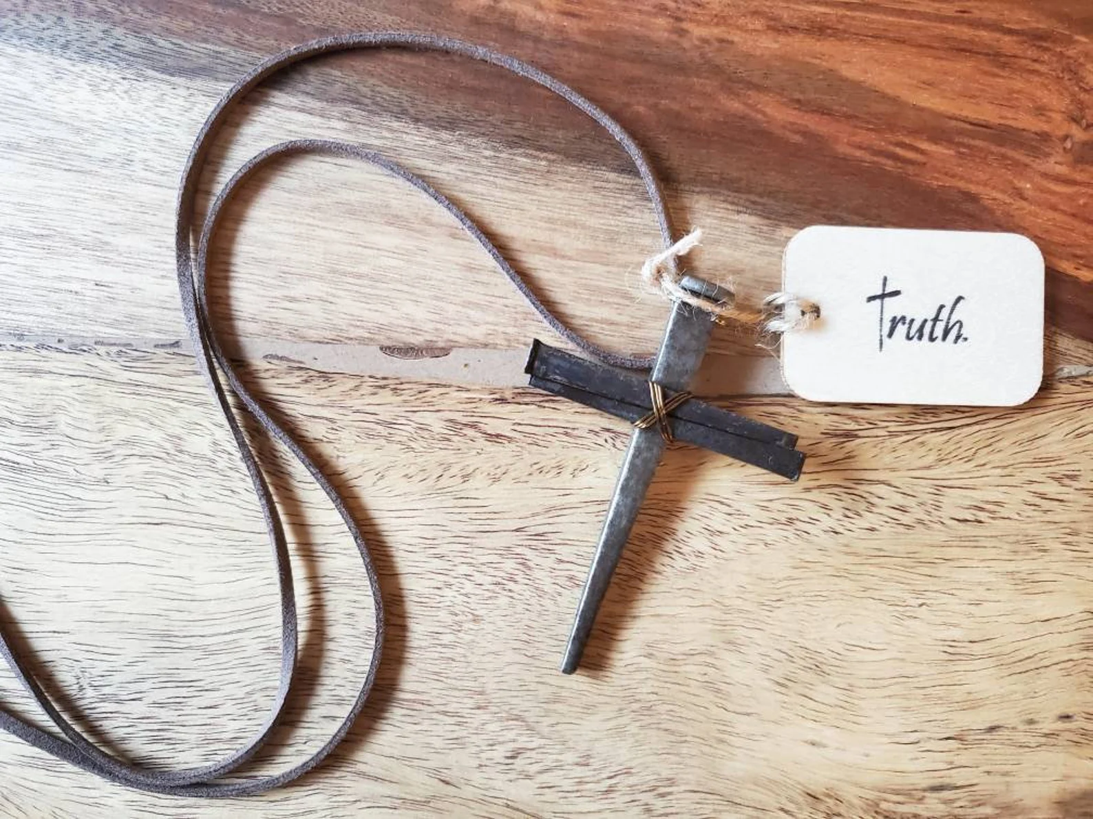 Large Rustic - Hand Forged 3 Nail - Handmade Cross Necklace