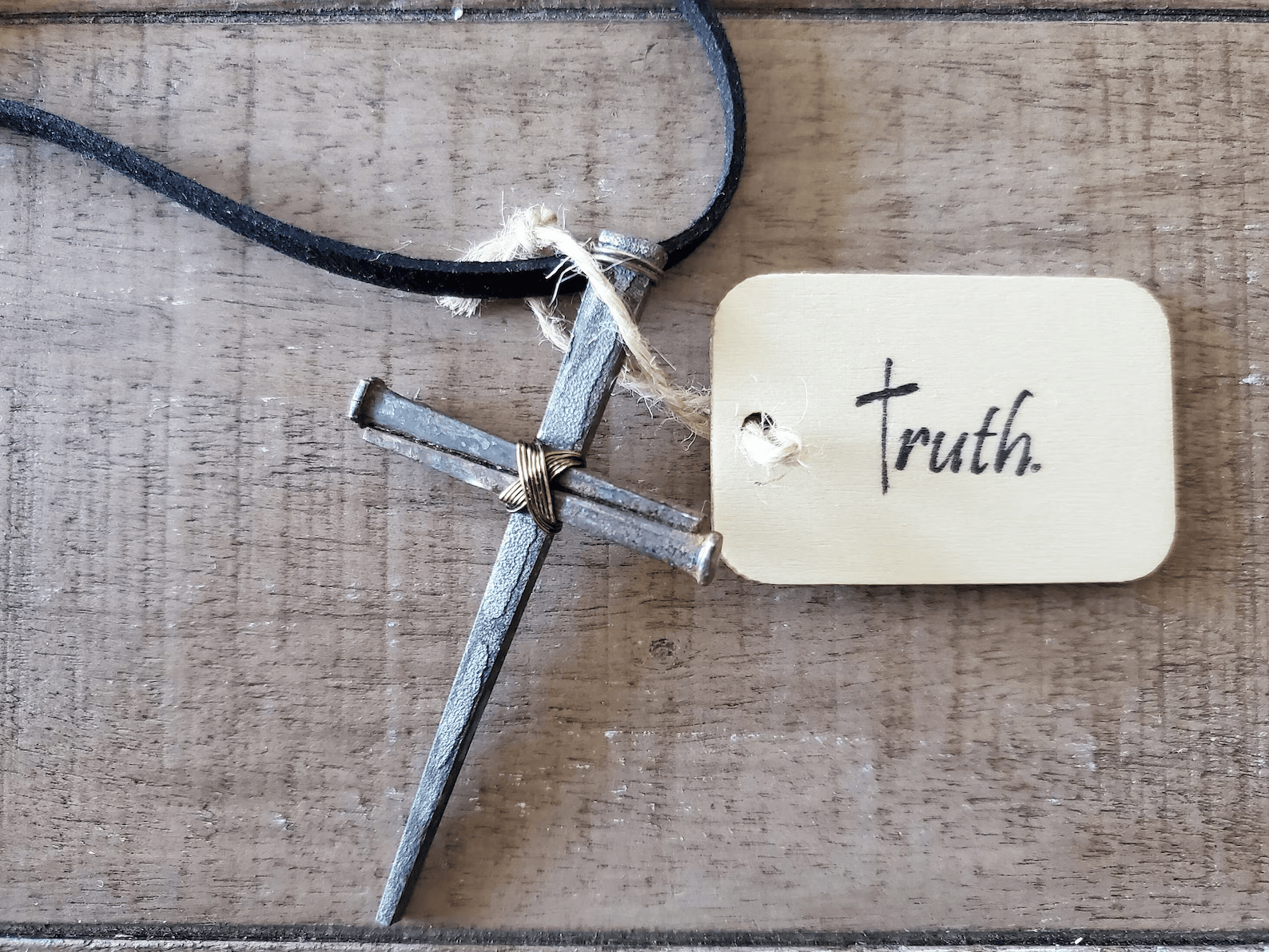 Large Vintage - Hand Forged 3 Nail - Handmade Cross Necklace