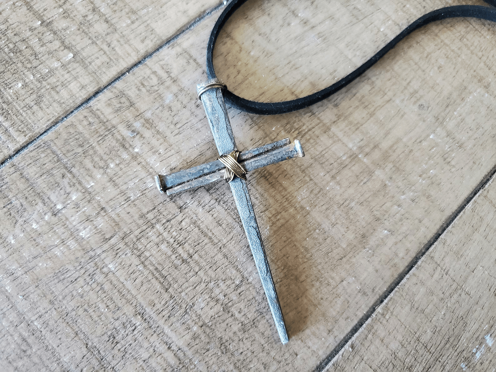 Large Vintage - Hand Forged 3 Nail - Handmade Cross Necklace