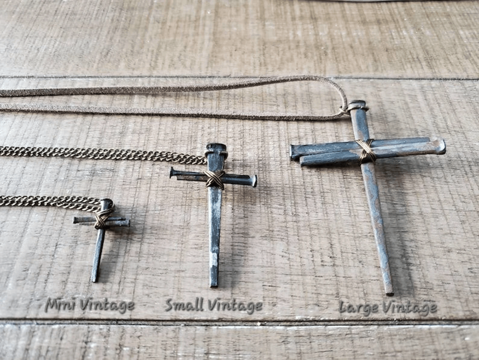 Small Vintage (Metallic Finish) - Hand Forged 3 Nail - Handmade Cross Necklace