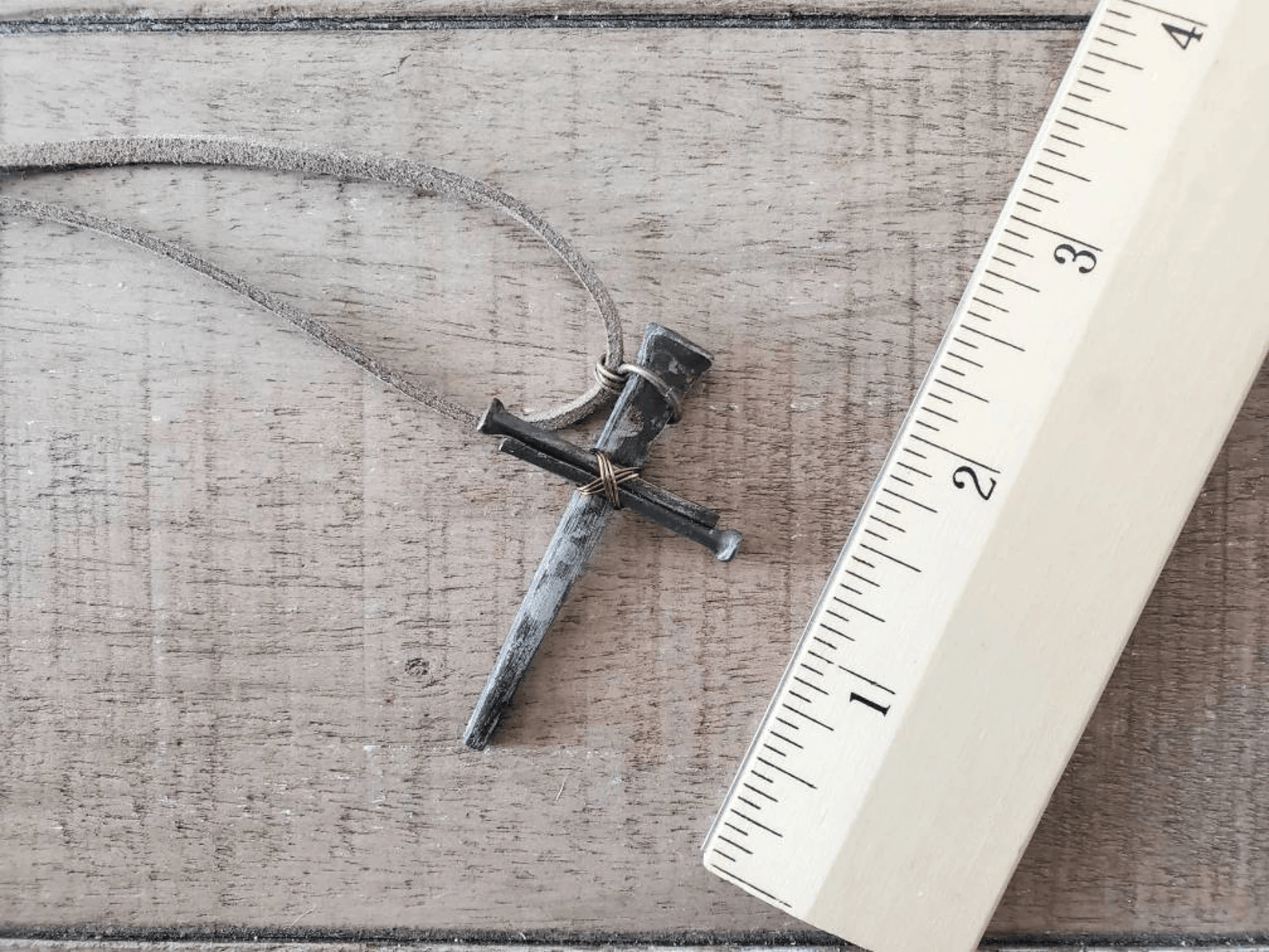 Small Vintage (Antique Finish) - Hand Forged 3 Nail - Handmade Cross Necklace