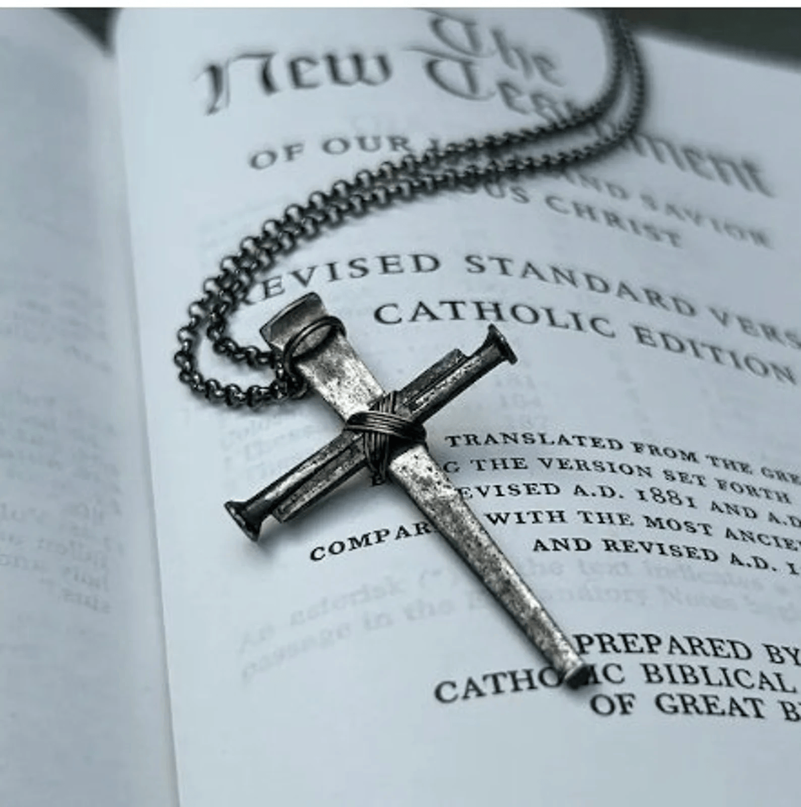 Small Vintage (Antique Finish) - Hand Forged 3 Nail - Handmade Cross Necklace