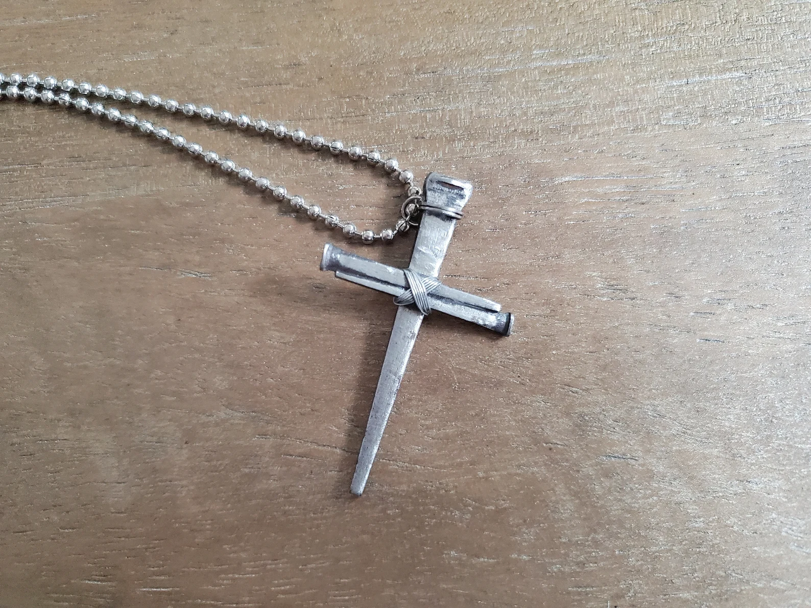 Small Vintage (Metallic Finish) - Hand Forged 3 Nail - Handmade Cross Necklace