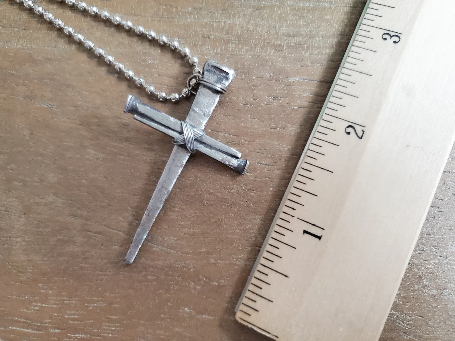 Small Vintage (Metallic Finish) - Hand Forged 3 Nail - Handmade Cross Necklace