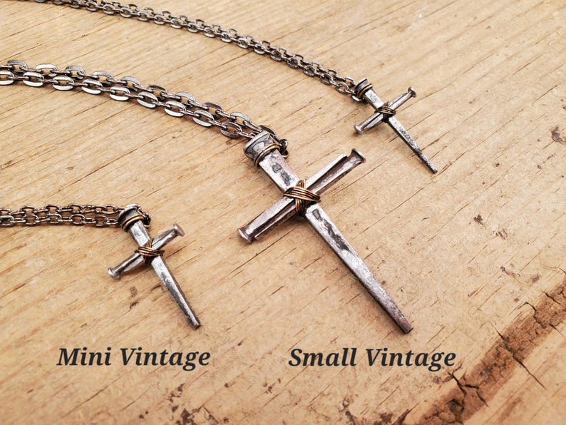 Mini Vintage - Hand Forged 3 Nail - Handmade Cross Necklace
