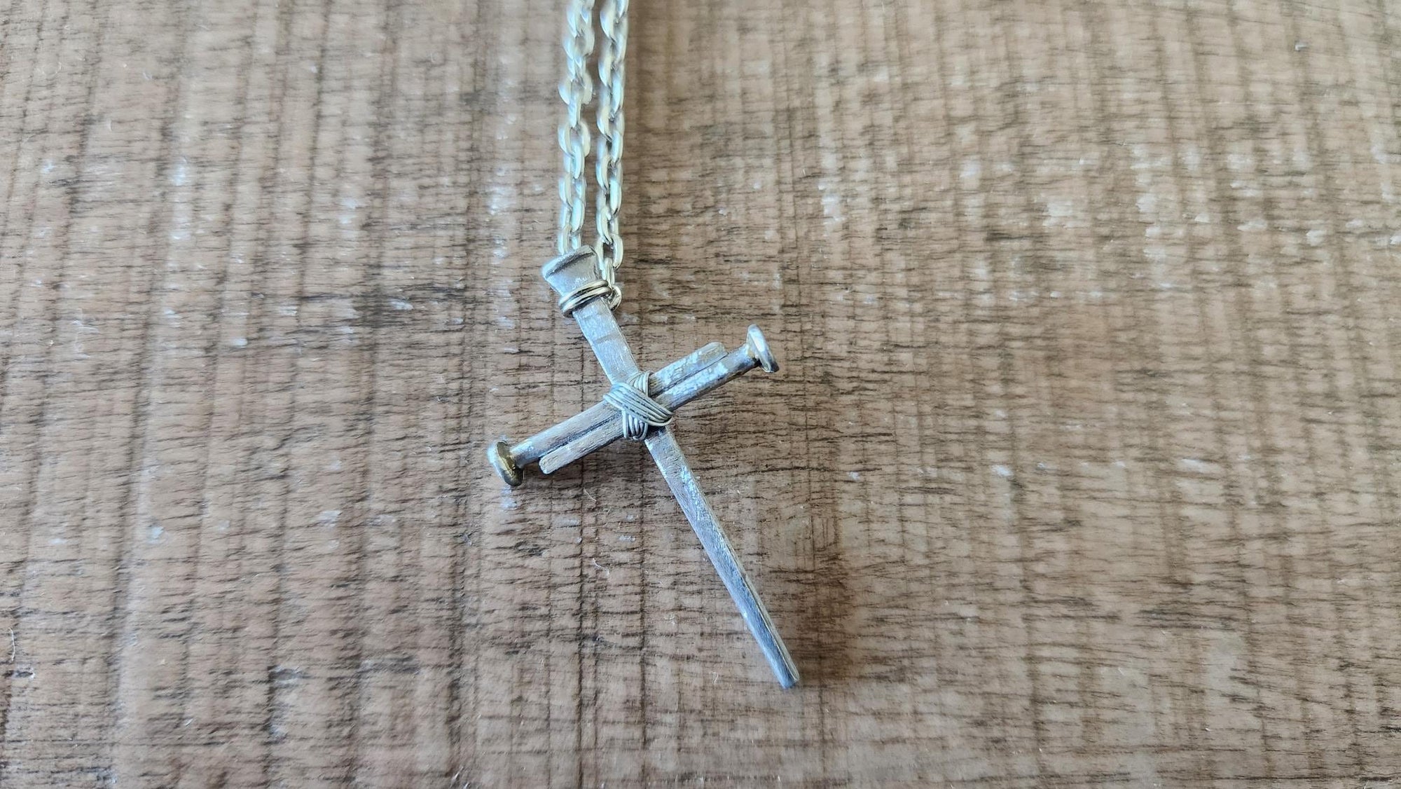 Small Fine Finished - Hand Forged 3 Nail - Handmade Cross Necklace