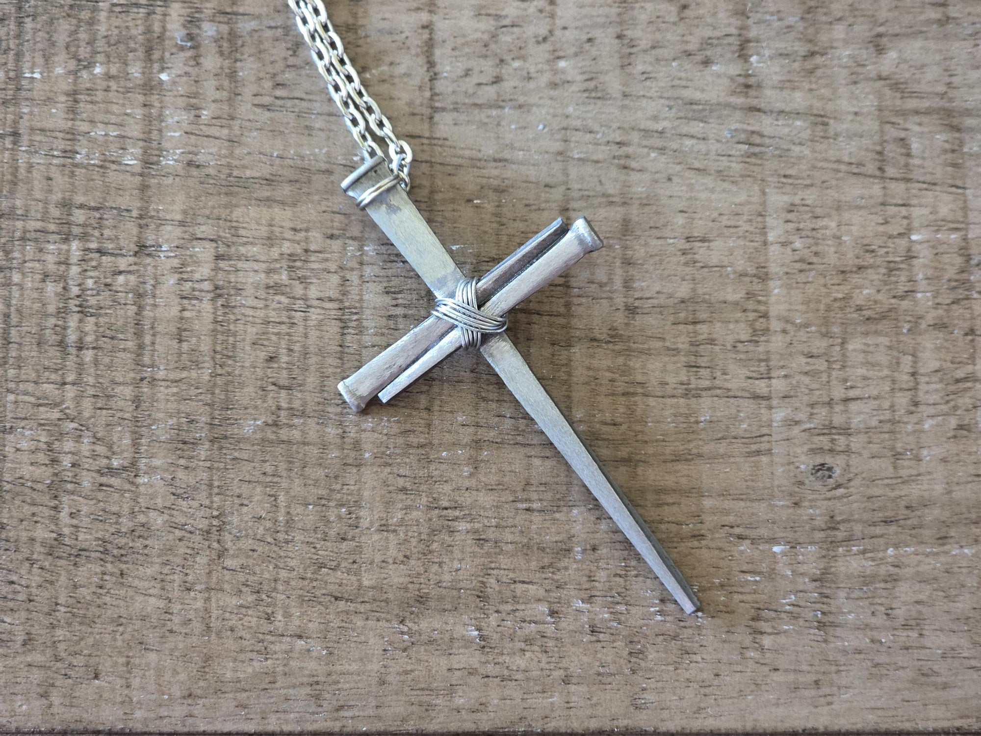 Large Fine Finished - Hand Forged 3 Nail - Handmade Cross Necklace