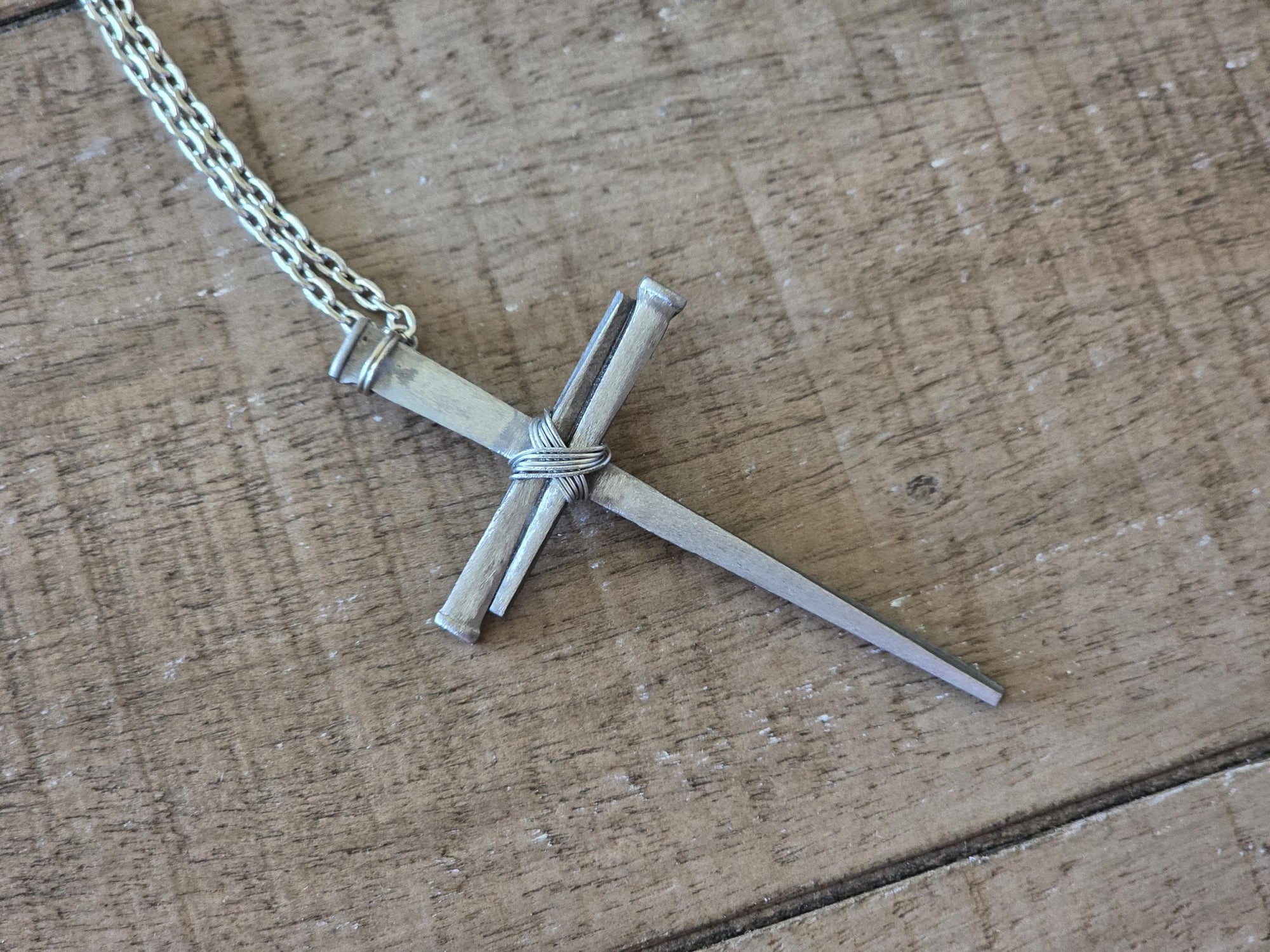 Large Fine Finished - Hand Forged 3 Nail - Handmade Cross Necklace