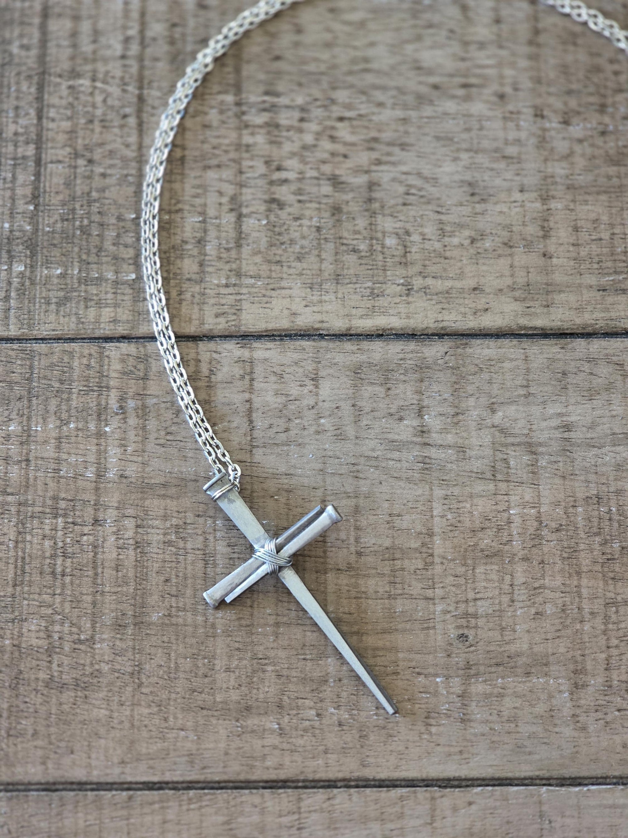 Large Fine Finished - Hand Forged 3 Nail - Handmade Cross Necklace