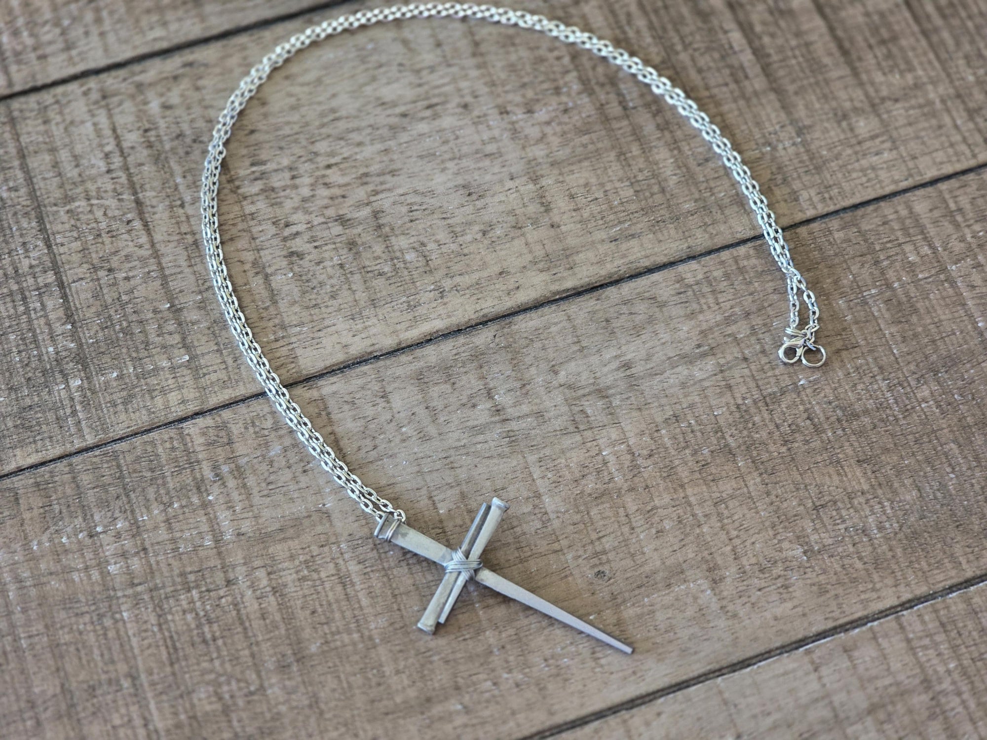 Large Fine Finished - Hand Forged 3 Nail - Handmade Cross Necklace
