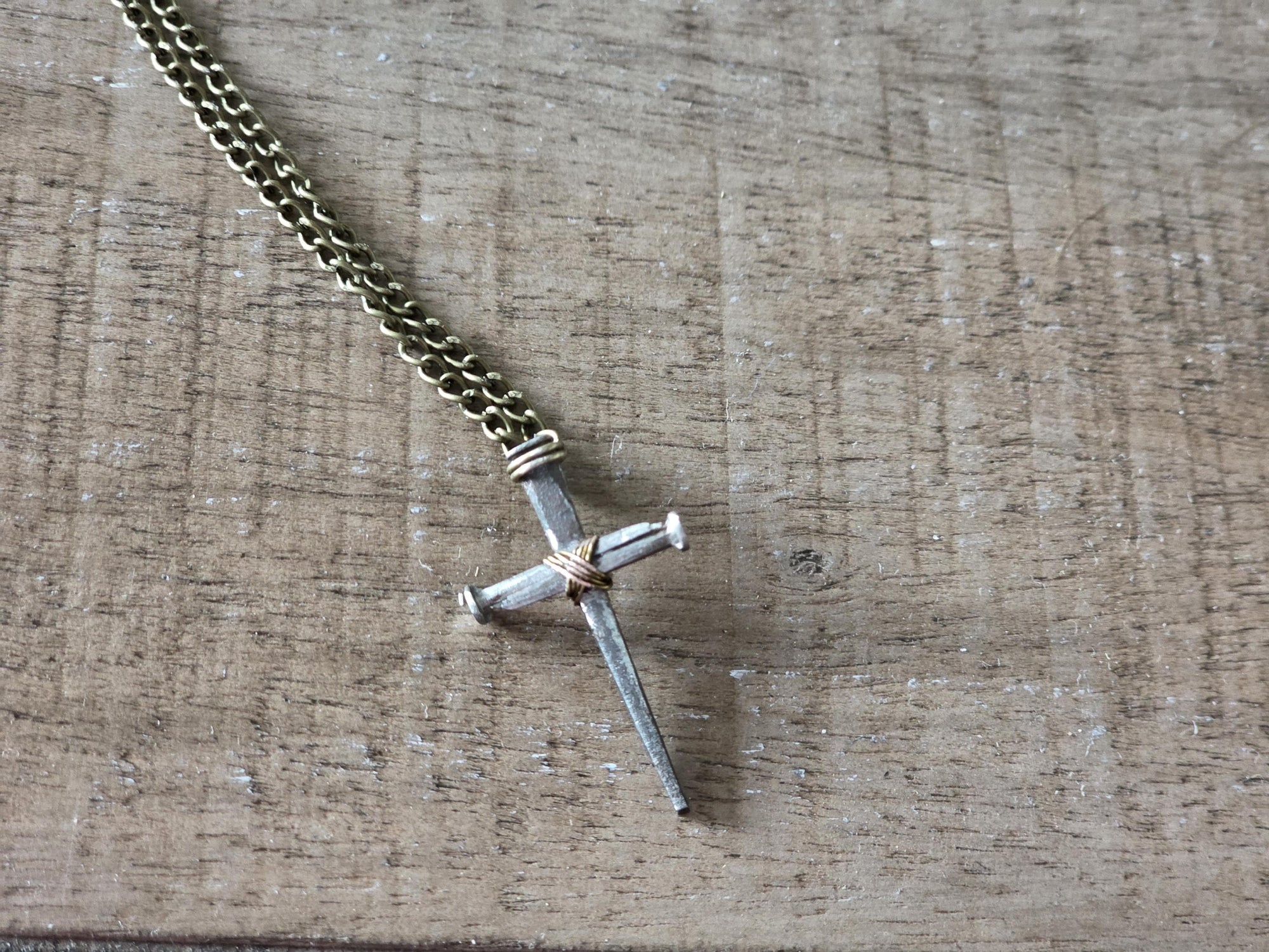 Mini Vintage - Hand Forged 3 Nail - Handmade Cross Necklace