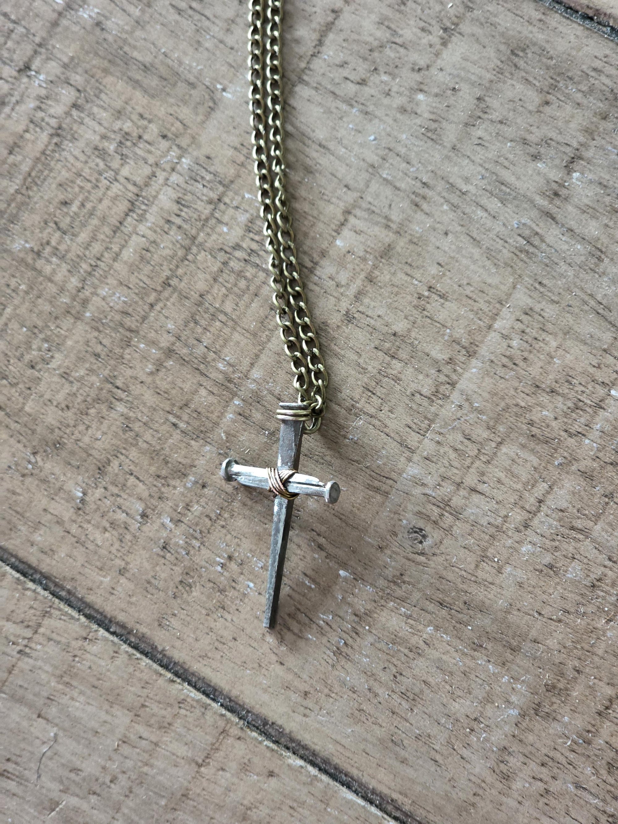 Mini Vintage - Hand Forged 3 Nail - Handmade Cross Necklace