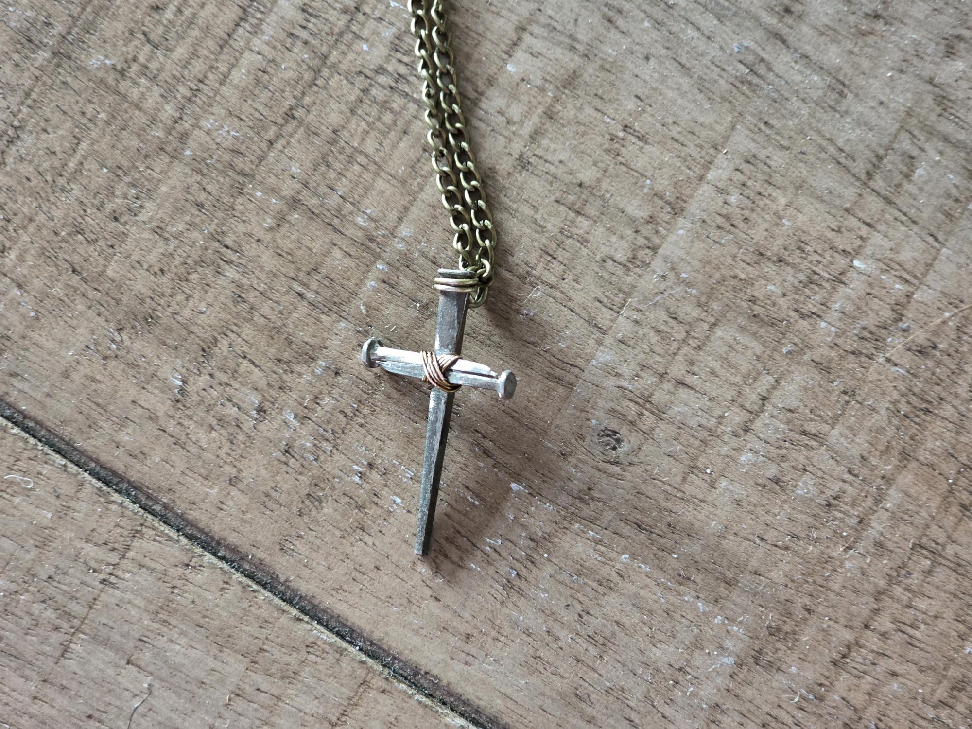 Mini Vintage - Hand Forged 3 Nail - Handmade Cross Necklace