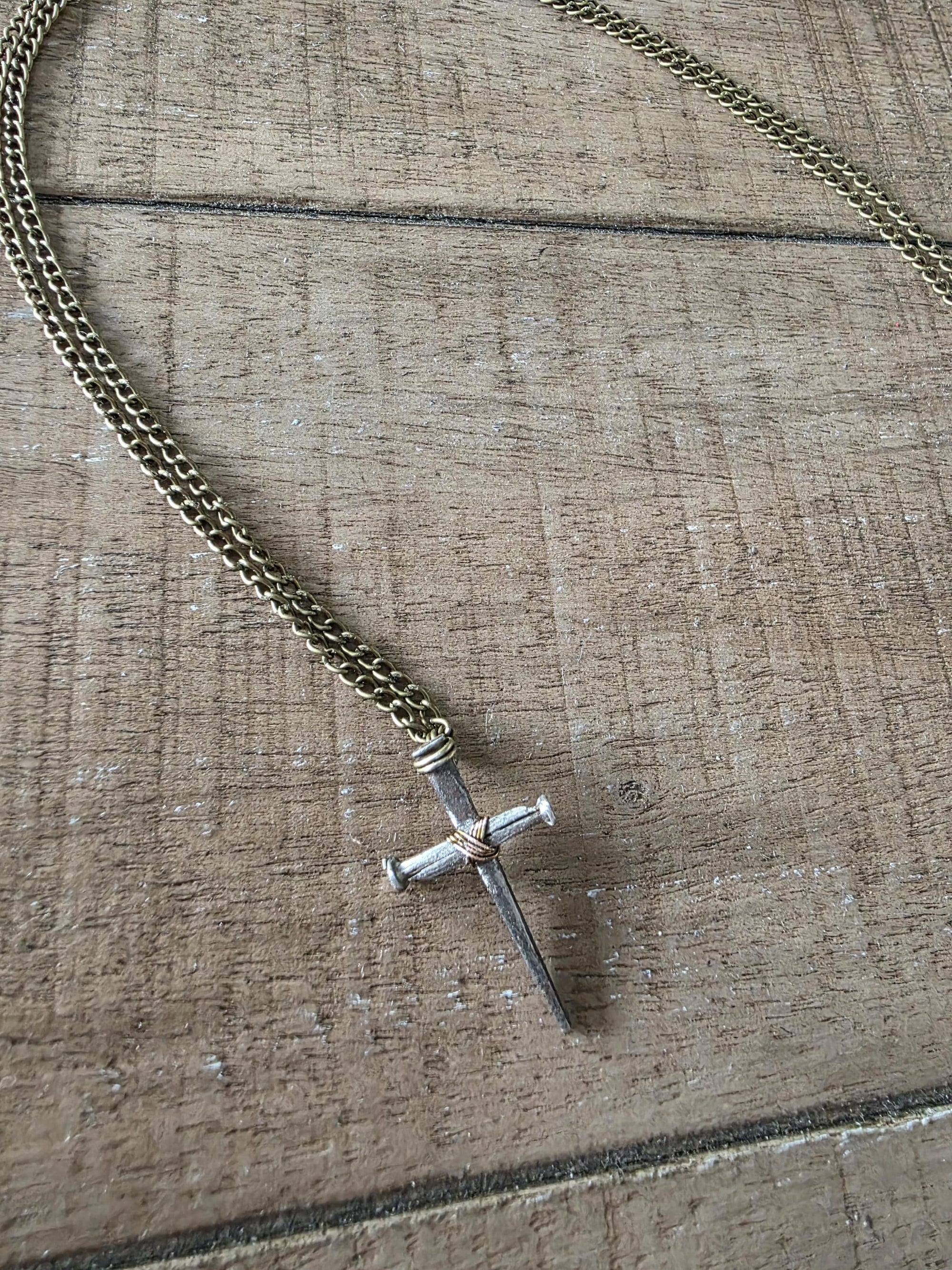 Mini Vintage - Hand Forged 3 Nail - Handmade Cross Necklace