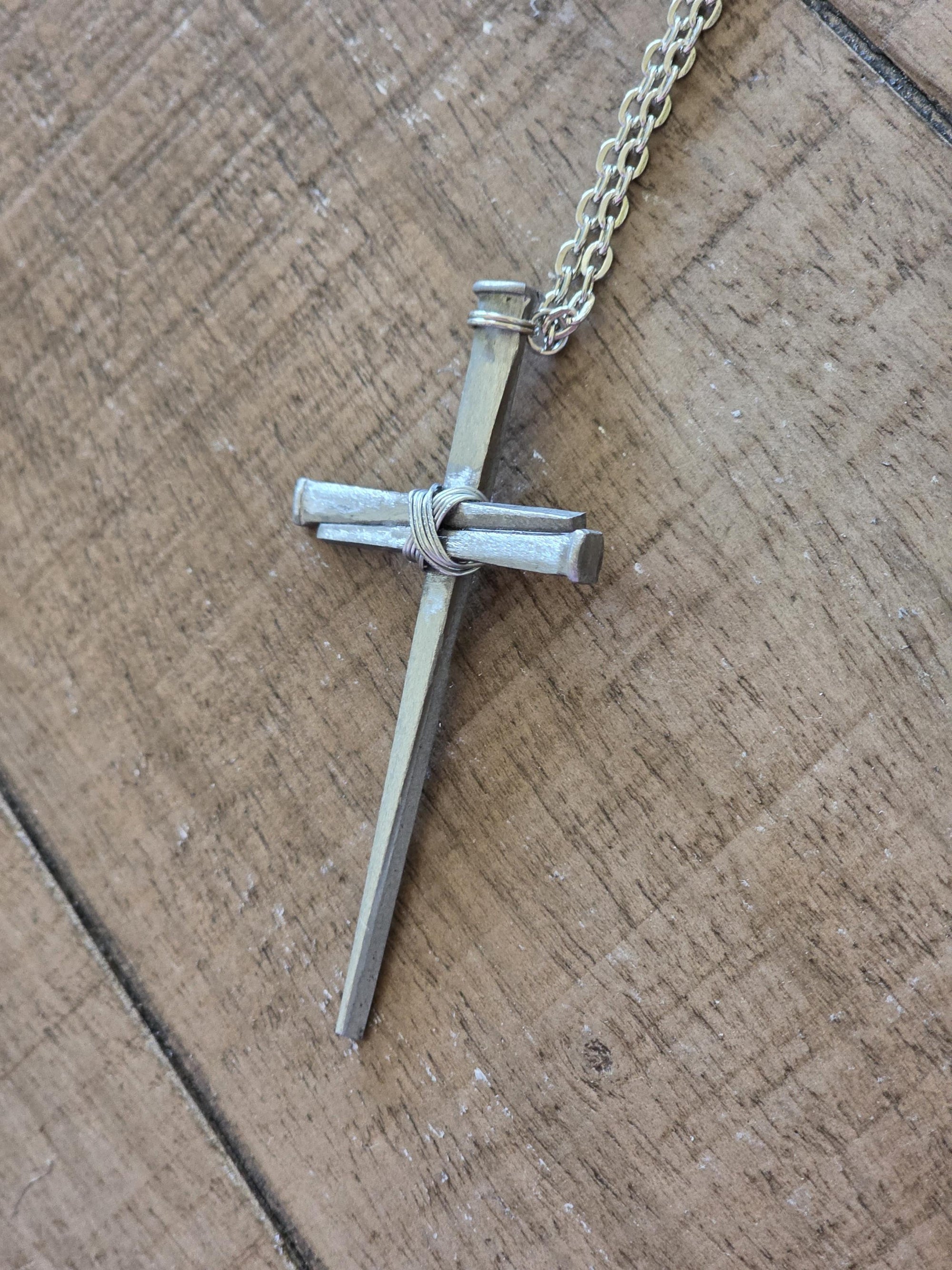Large Fine Finished - Hand Forged 3 Nail - Handmade Cross Necklace