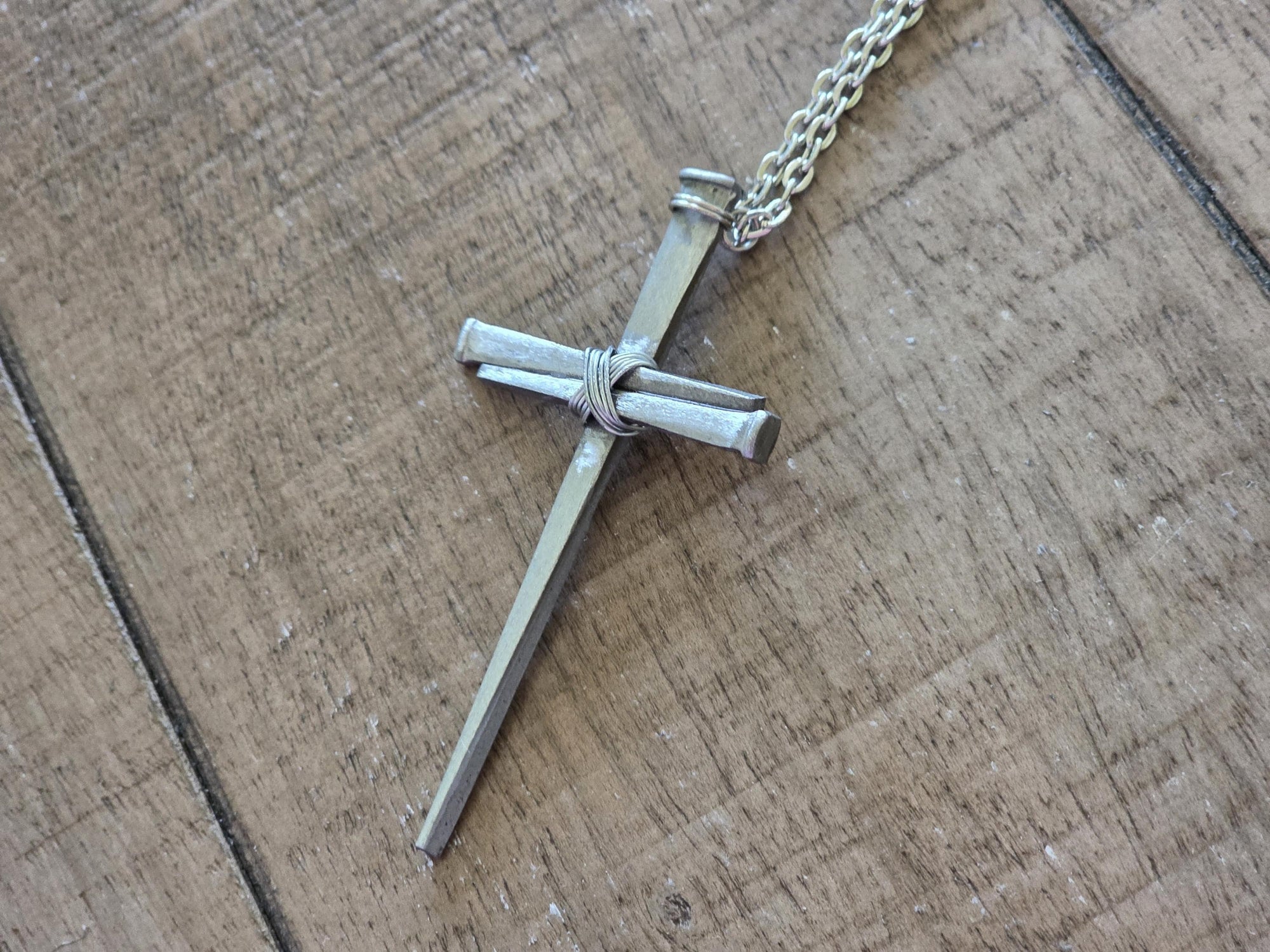 Large Fine Finished - Hand Forged 3 Nail - Handmade Cross Necklace
