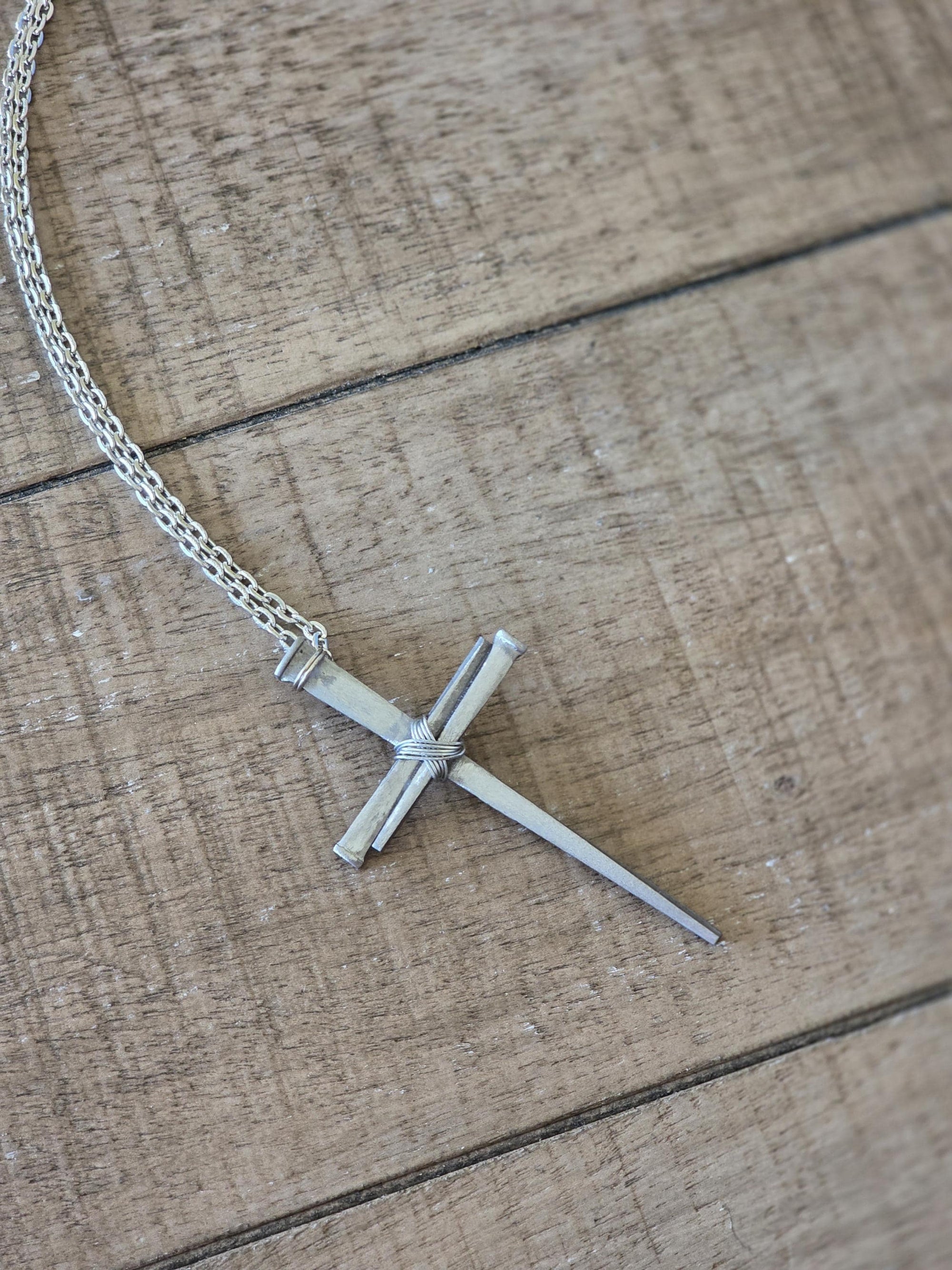 Large Fine Finished - Hand Forged 3 Nail - Handmade Cross Necklace