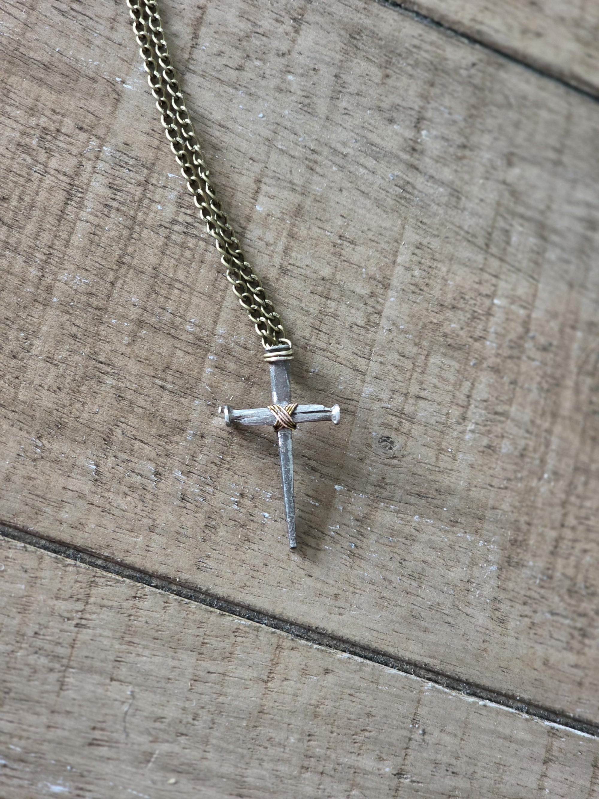 Mini Vintage - Hand Forged 3 Nail - Handmade Cross Necklace